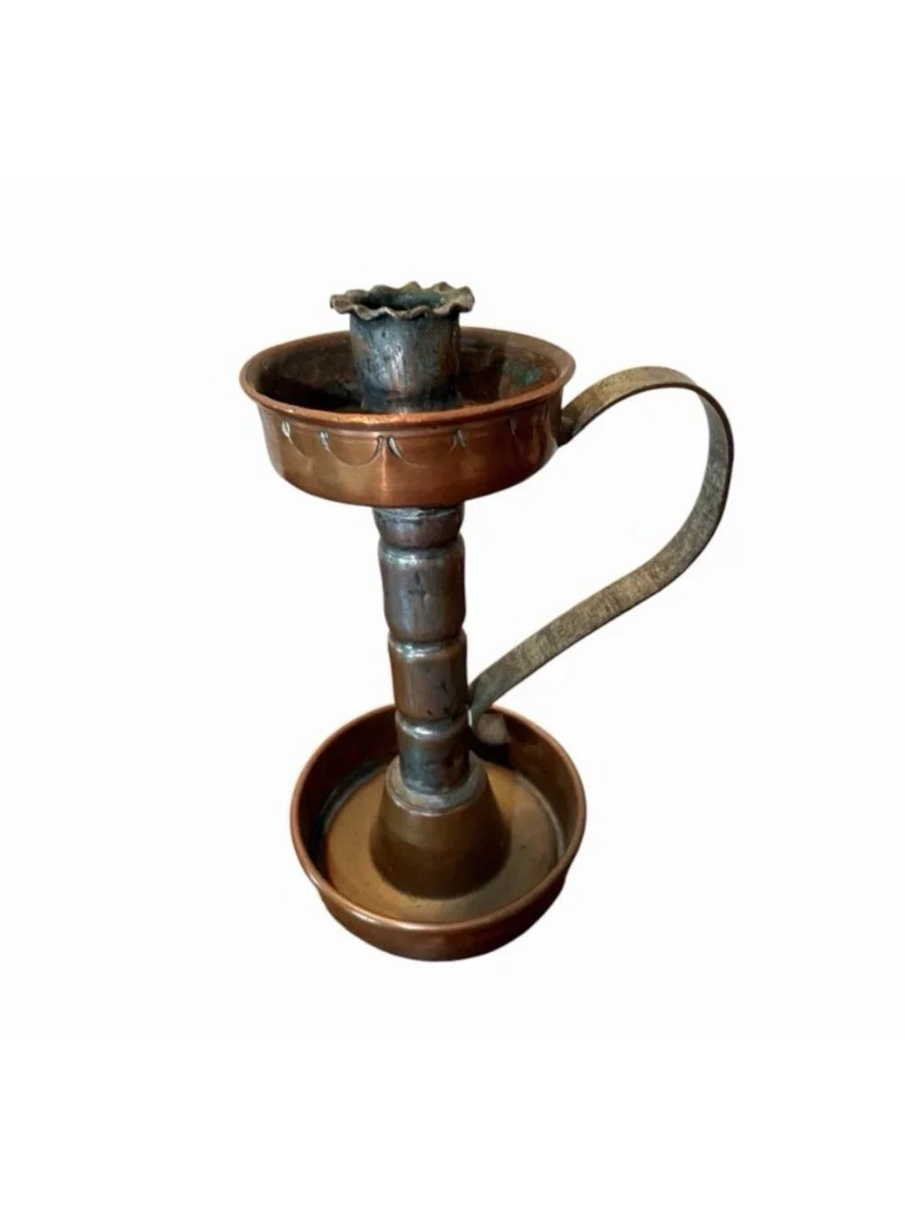 Lot 3 Copper Hammered Repousse Farmhouse Country Cottage Lodge Candlesticks